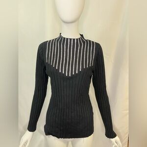 INC International Concepts Black Sweater with Silver Rhinestone Sparkle Accents